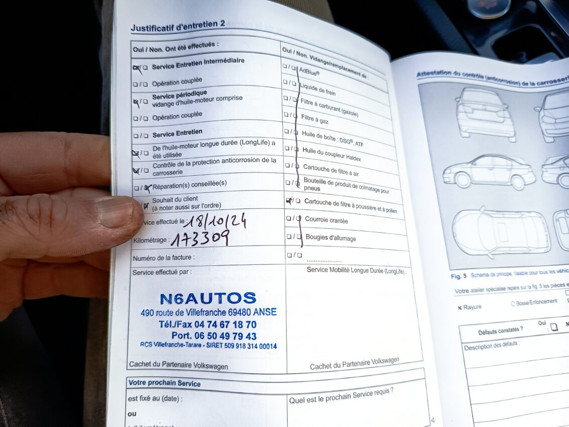 Carnet d'entretien incomplet